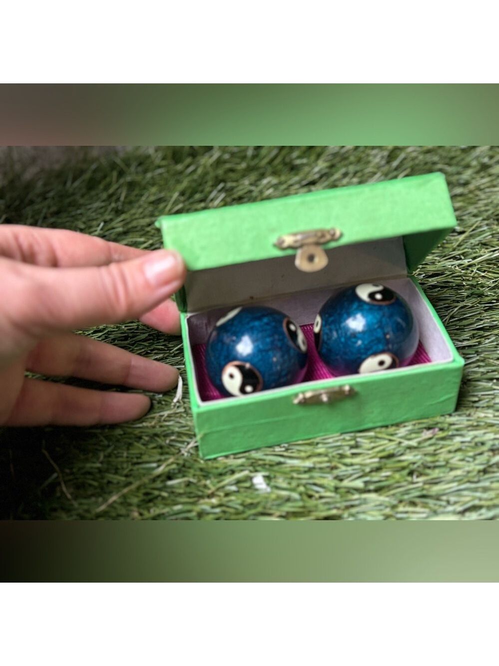 VINTAGE Cloisonné Yin-Yang Baoding Balls • Deep Blue Enamel • Meditation Chime - Picture 5 of 11